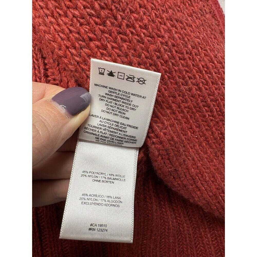 LOLE Womens Cable Knit Sweater Sz S Red Wool High Neck Long Sleeve Full Zip - Picture 6 of 8